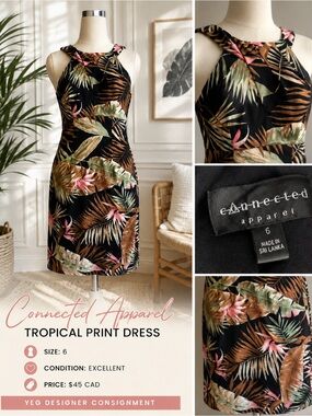 Connected Apparel Tropical Palm Print Dress Size 6